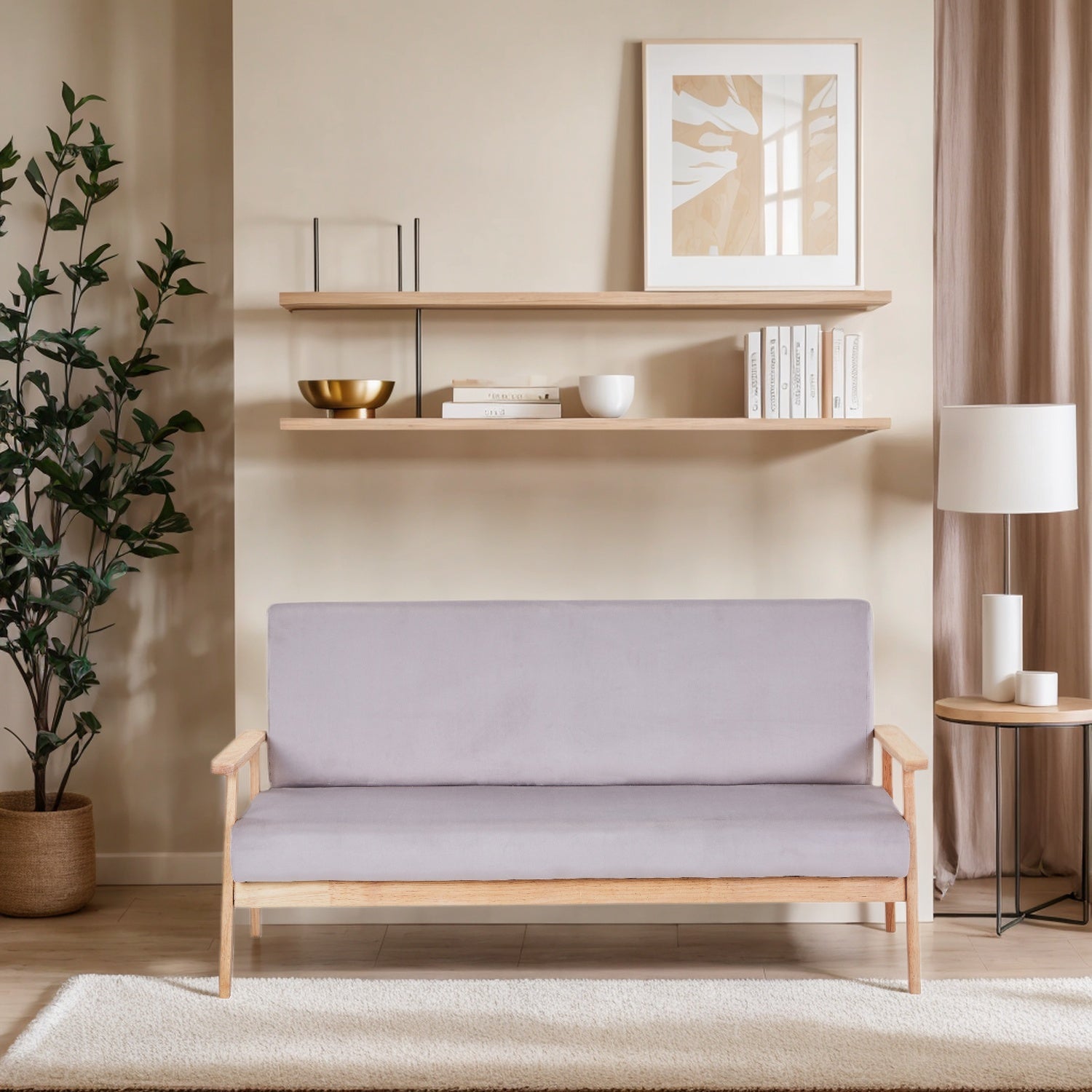 Wooden Arm Velvet Loveseat