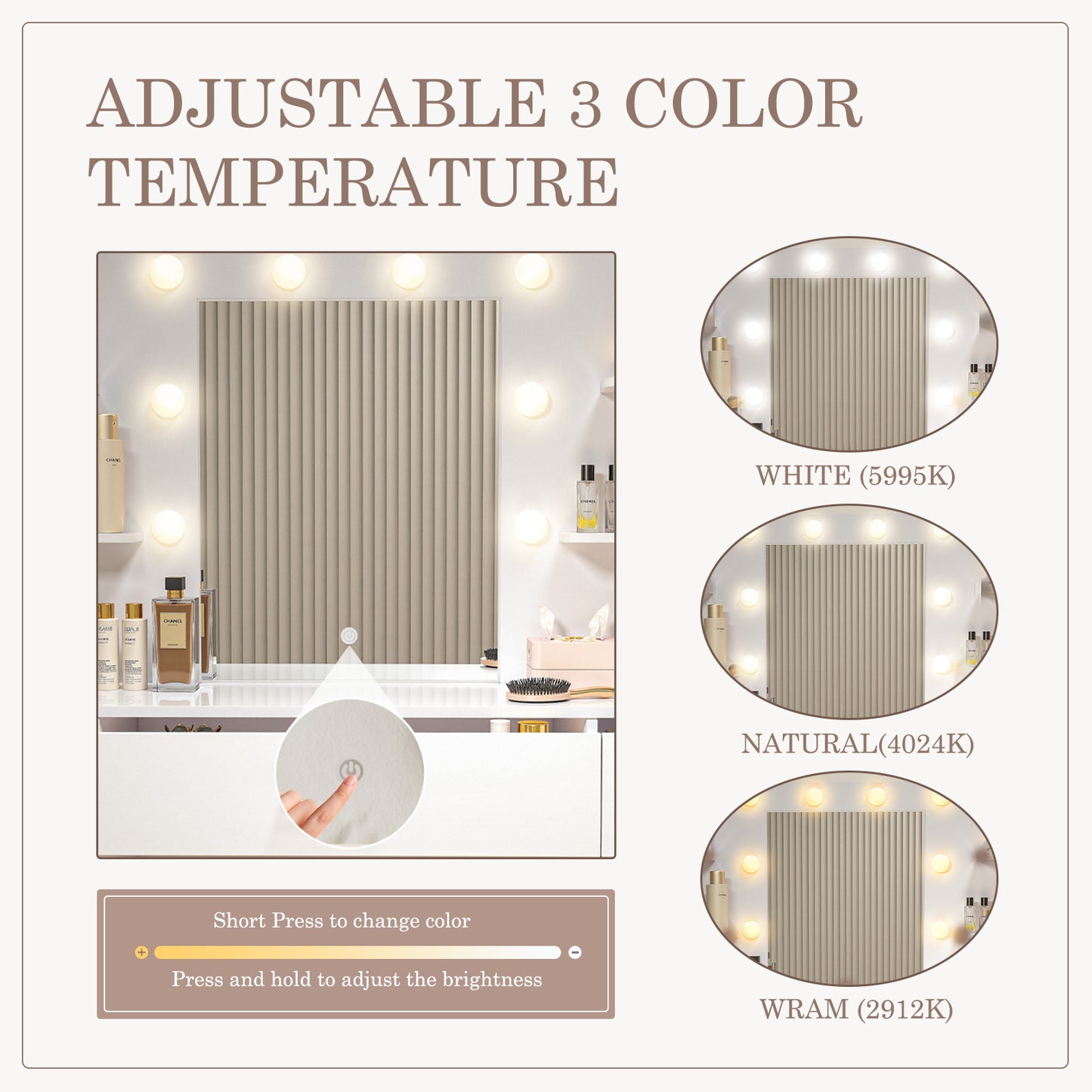 Dressing Table And Mirror, Dressing Table And Bedroom Dressing Table With 3-color Light Options For Adjustable Brightness, White