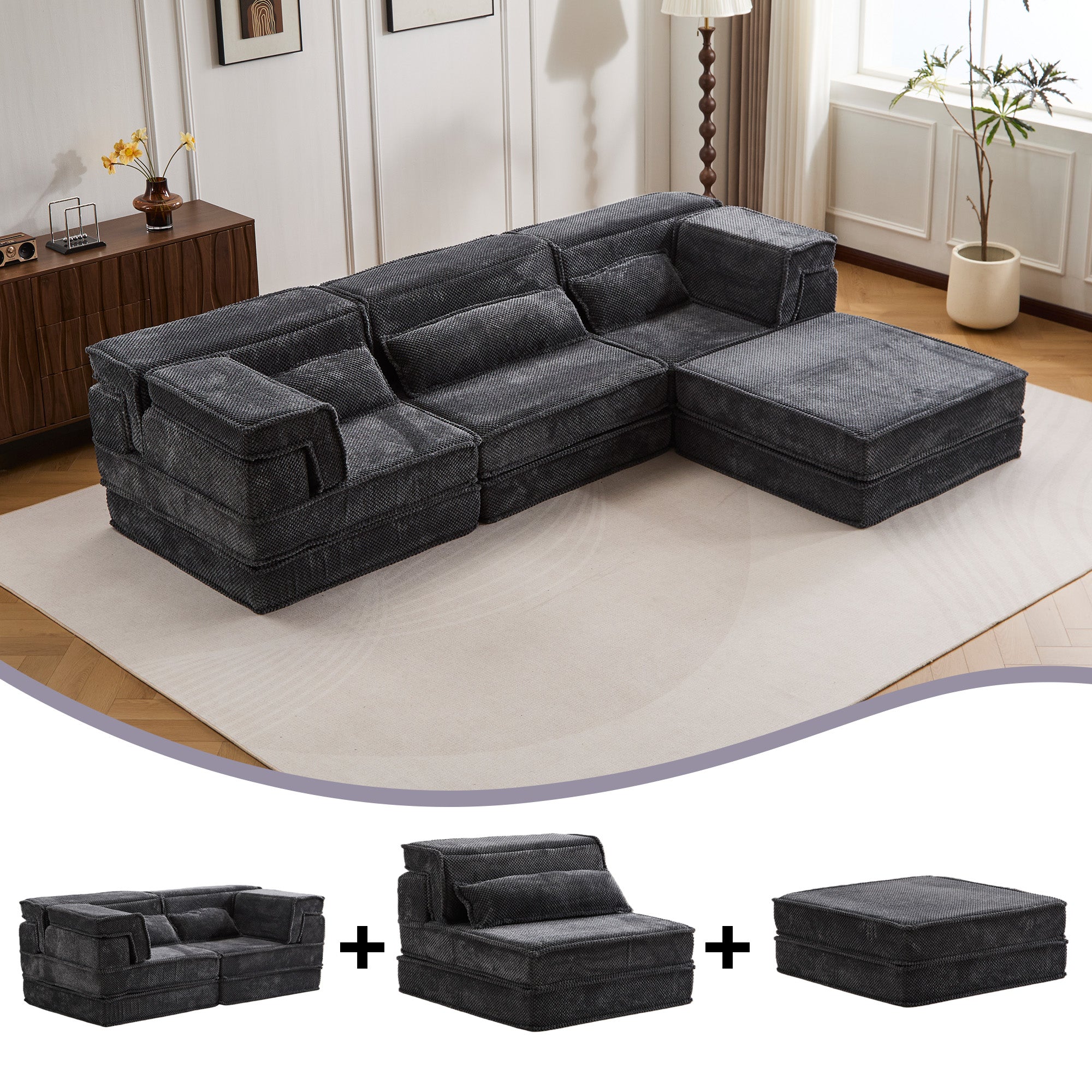 Dark Grey Modular Sofa Plush Circle Fleece