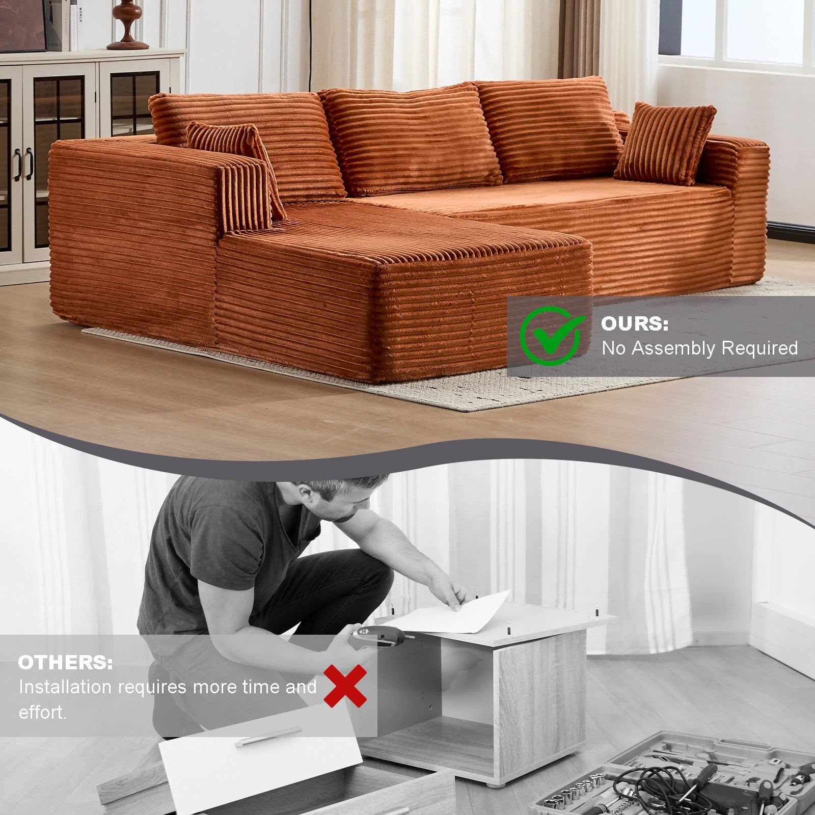 Brown Corduroy Sectional Sofa