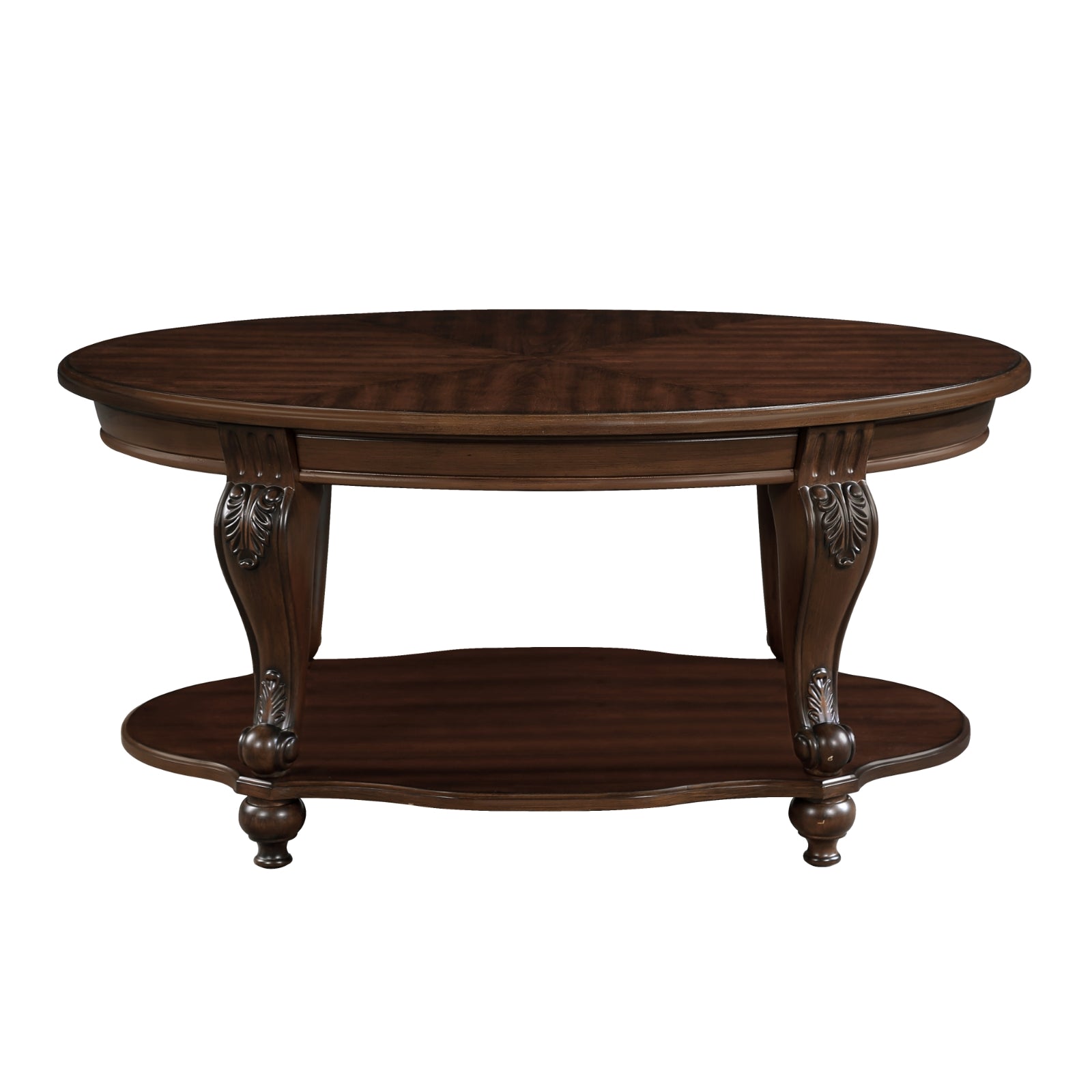 Mesa de centro de madera ovalada de 42'' para sala de estar, mesa de cóctel de madera maciza de 2 niveles con estantería de almacenamiento abierto