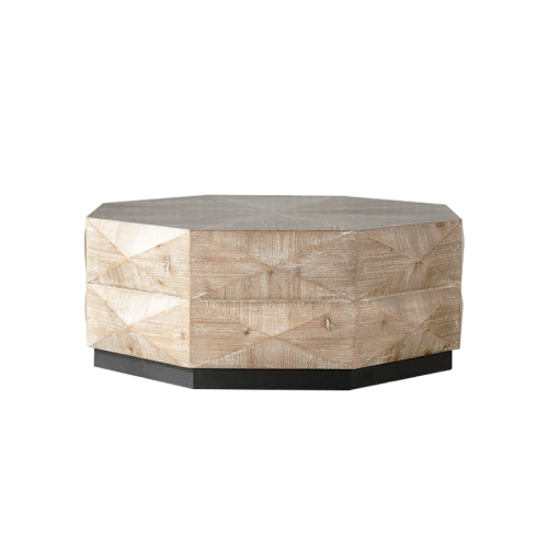 Oktagon Couchtisch, 38 Retro-Stil Holz-Mitteltisch mit dreidimensionalem Prägungsmuster, rustikaler Cocktailtisch Mitteltisch großer runder Couchtisch für Wohnzimmer Zuhause