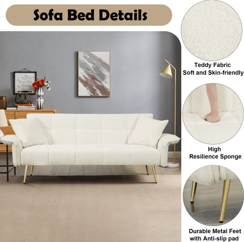 70.1 Sofá Cama Futón, Sofá Cama Doble Convertible con Reposabrazos Plegables para Salones y Espacios Pequeños