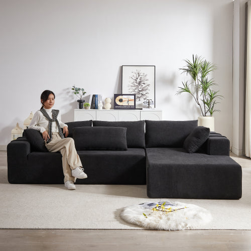 Juego de Sofá Seccional Tapizado en Chenille Moderno, Sofá Seccional en Forma de L Modular de 108 Pulgadas con 6 Almohadas, Sofá Couch de Combinación Libre para Sala de Estar, Dormitorio
