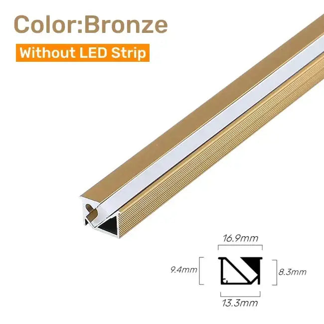 Bronze-colored led aluminum profile corner trim with white inner strip for 45 degree kitchen backlight fixtures