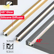 45 degree led aluminum profile corner trim in gold silver and black with silicone diffuser for kitchen backlight glow