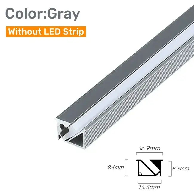 Gray aluminum led aluminum profile with sleek ribbed design and precise dimensions for 45 degree kitchen corner trim backlight