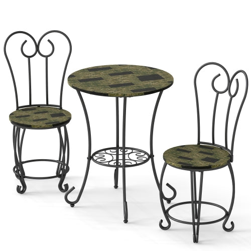 Conjunto de Mesa de Café de 3 Piezas en Estilo Moderno: Mesa de Café Redonda con 2 Sillas con Respaldo Redondo