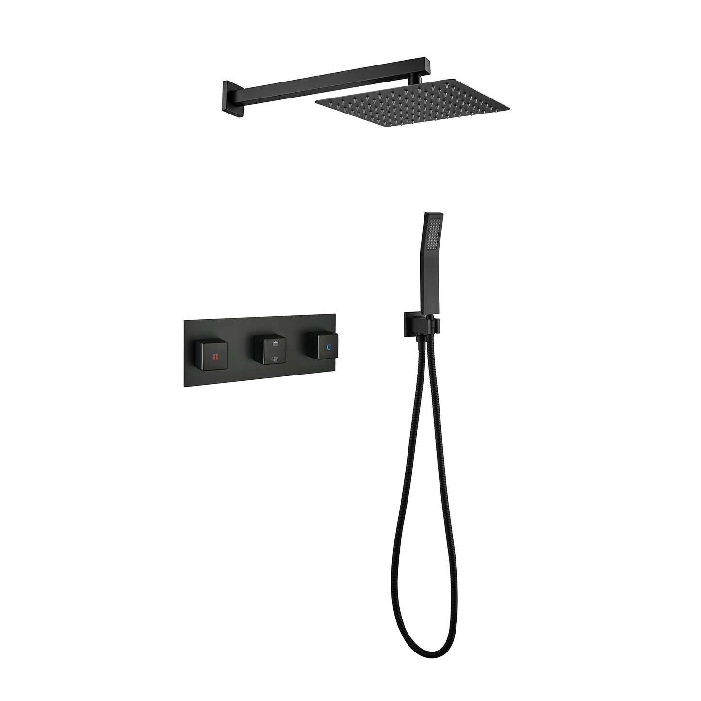 Brass Matte Black Shower Faucet With Shower System,10 Inch Shower Head And Handheld Spray Bathroom Combination
