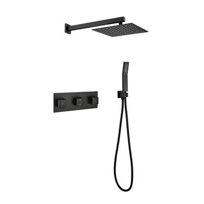 Brass Matte Black Shower Faucet With Shower System,10 Inch Shower Head And Handheld Spray Bathroom Combination