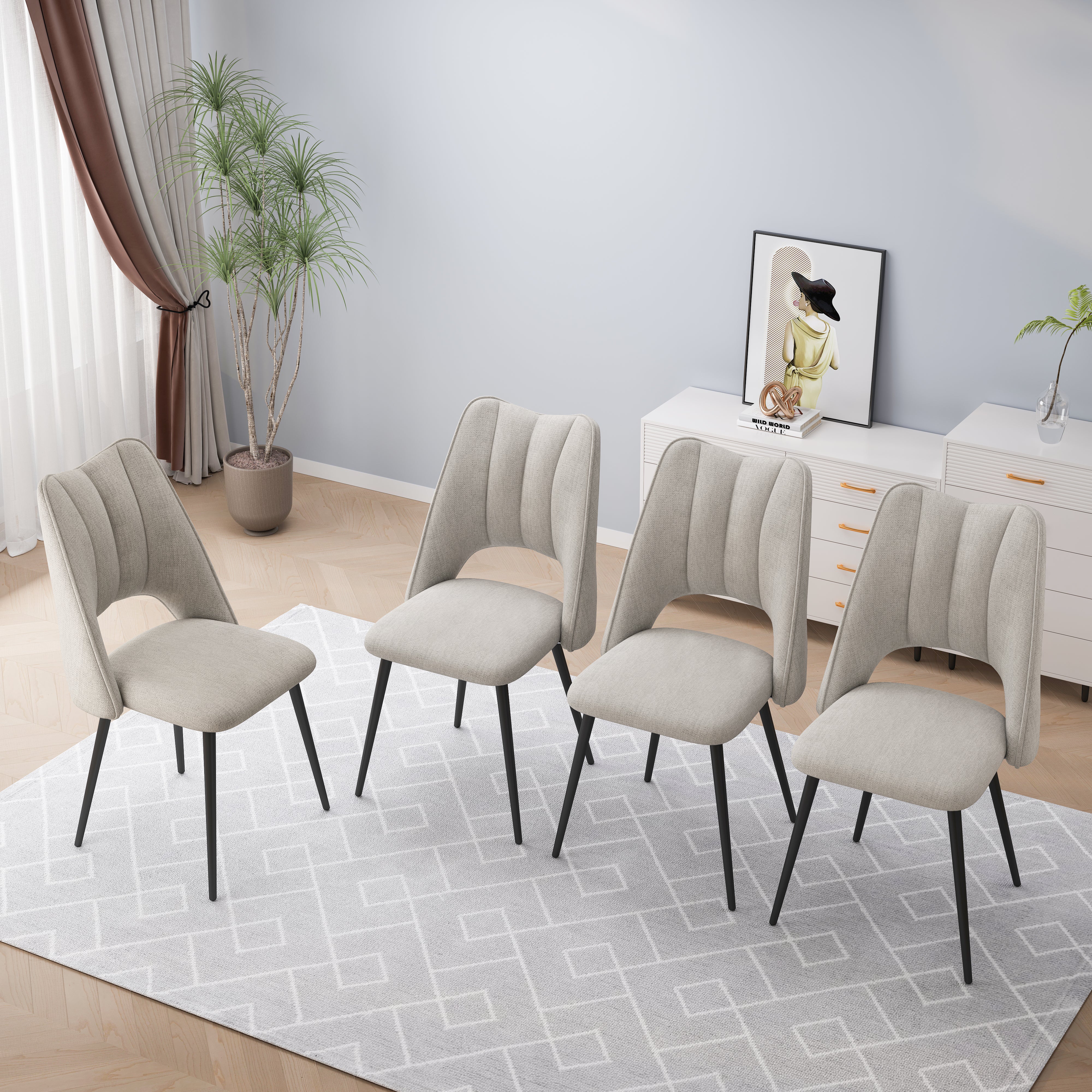Conjunto de 4 Sillas, Moderno y Simple, con Relleno de Alta Resiliencia, Patas de Metal, Pies Ajustables, Adecuado para Cocinas y Comedores, Beige