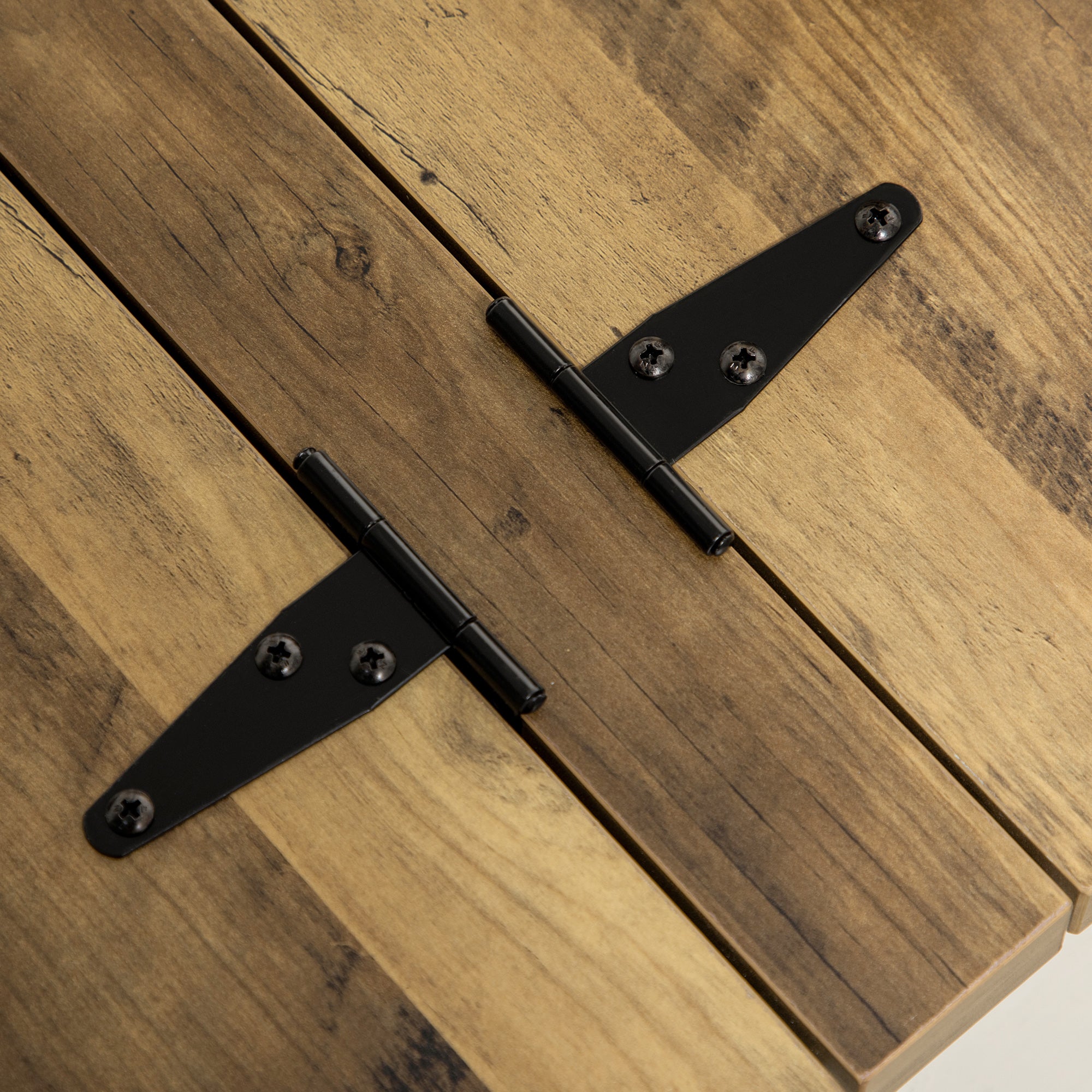 Rustic Wood Storage Table Oak Flip-Top Lids