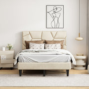 Beige Linen Storage Bed Rubber Wood Frame