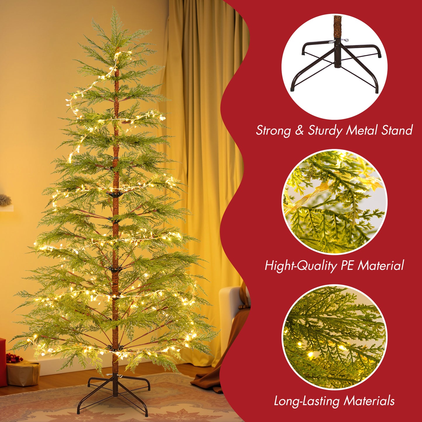 6 Feet Artificial Full Christmas Tree Includes LED Lights And Metal Stand, 612 Tips Full Tree,Xmas Decoration