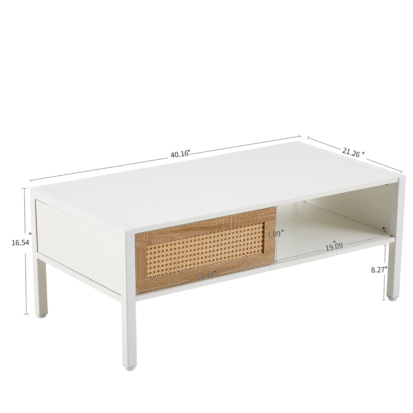 40.16 Rattan Coffee Table With Sliding Door, Metal Legs - Modern Living Room