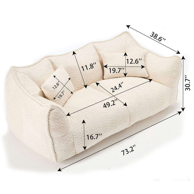Sofá-Cama de Habichuelas de Peluche Comprimido - Relleno de Espuma de Alta Resiliencia, Silla de Salón de Boucle Ultra Suave para Una o Dos Personas, Asiento Acogedor para la Sala de Estar para Leer, Jugar y Relajarse, Ahorro de Espacio por Vacío