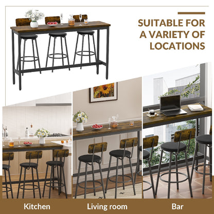 Only Supports Self Pickup-Long Dining Table Set With 3 PU Upholstered Bar Stools, Dining Table And Chairs Set, Industrial High Coffee Table And Back Chair