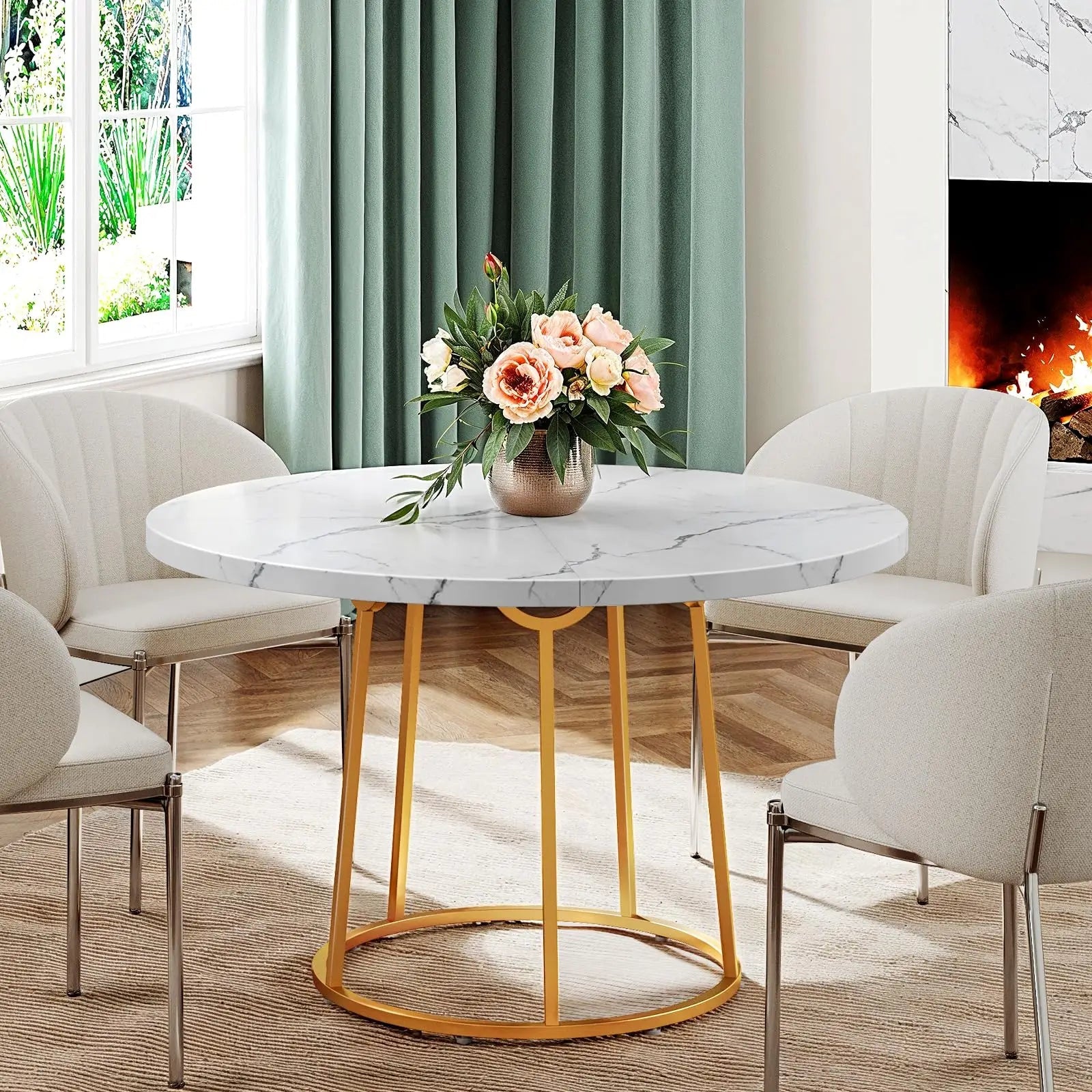 47 Inch Round Marble Dining Table