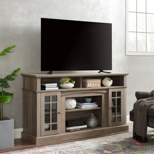 Soporte de Medios para TV Clásico Consola de Entretenimiento Moderna para TV Hasta 65 Pulgadas con Espacio de Almacenamiento Abierto y Cerrado, Lavado Gris
