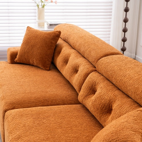 Sofá de Compresión Naranja LY-029 para 4 Personas, Sofá Combinado, Tela de Chenille con Grano de Madera, Sofá de Compresión de Esponja Completa, Sofá Combinado con 2 Almohadas para el Hogar, Muebles para Apartamento