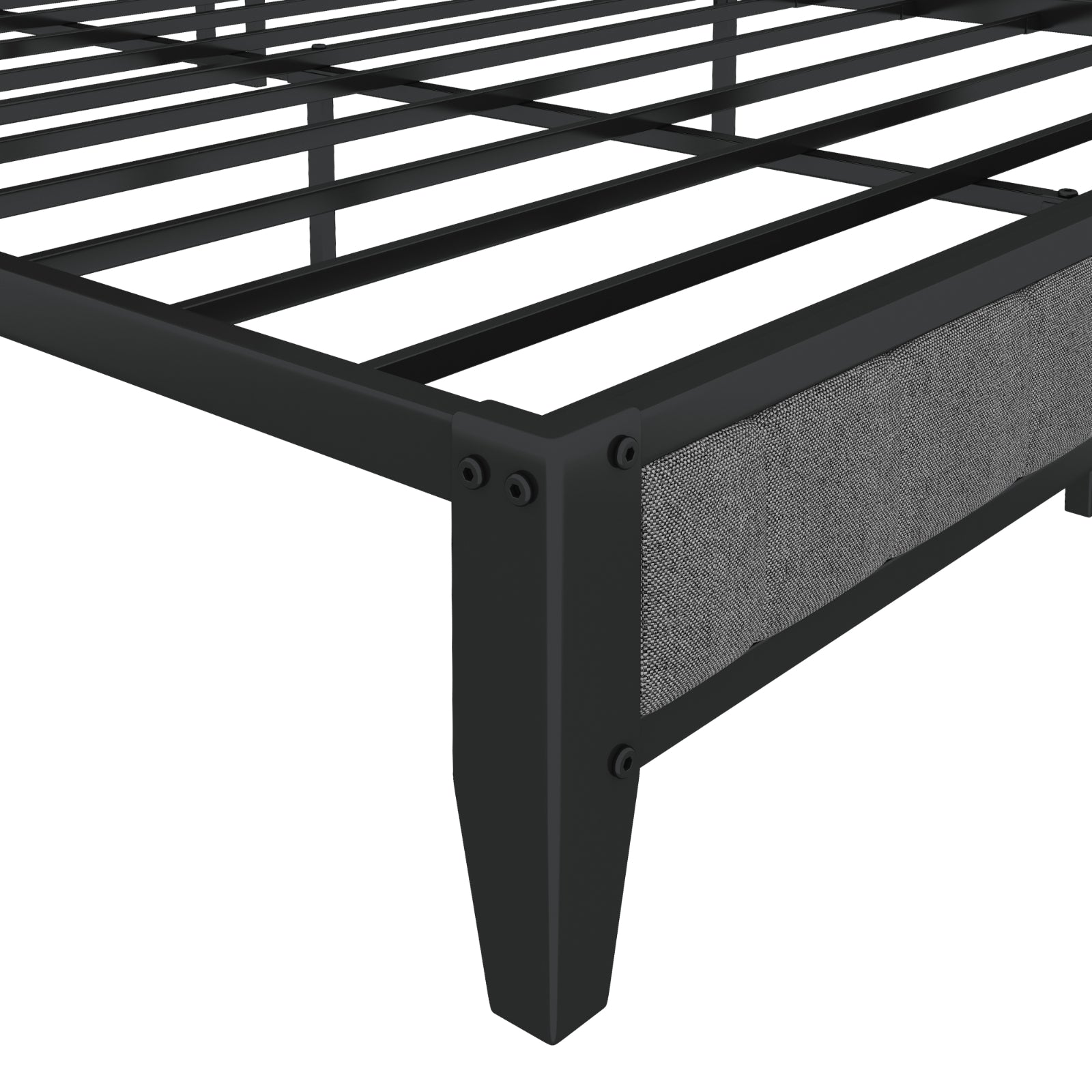 Bettgestell in Queensize mit Lade-Station, gepolstertem Kopfteil, Metallplattform, Grau