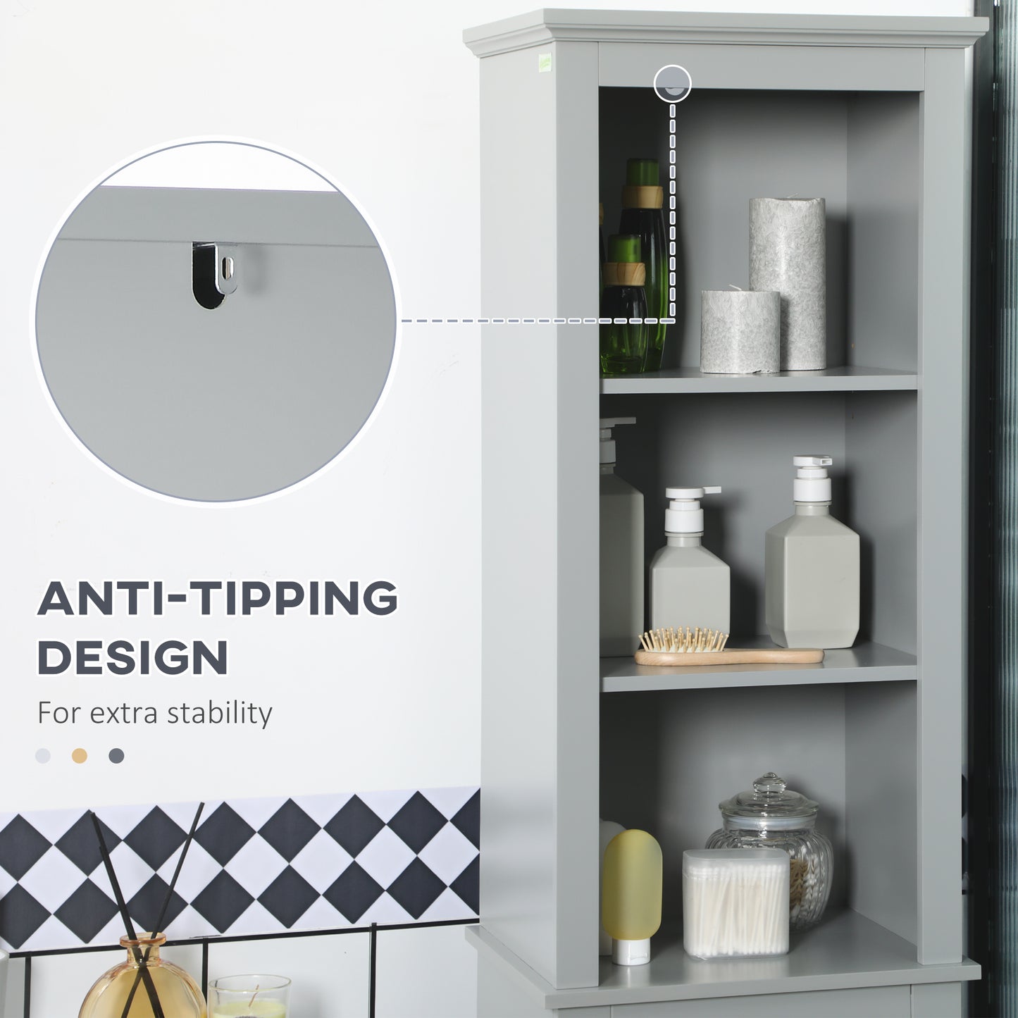 Slim Bathroom Storage Cabinet Door & Shelves Tower