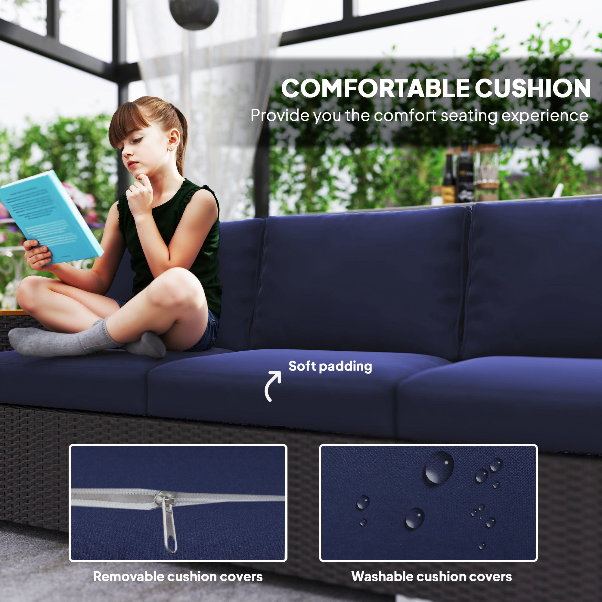 Navy Wicker Outdoor Sofa