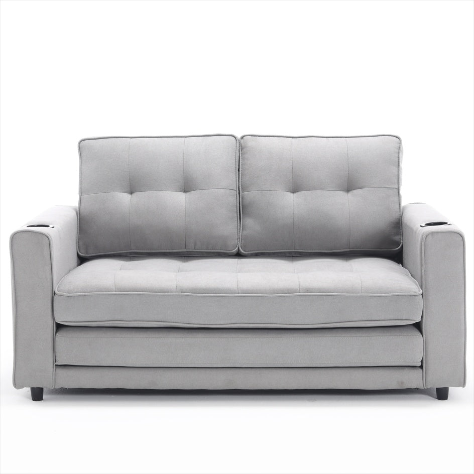Sofá Futón Tapizado 3 en 1 Convertible en Cama, Loveseat Plegable con Tapizado y Cama Extensible con Colchón Extraíble