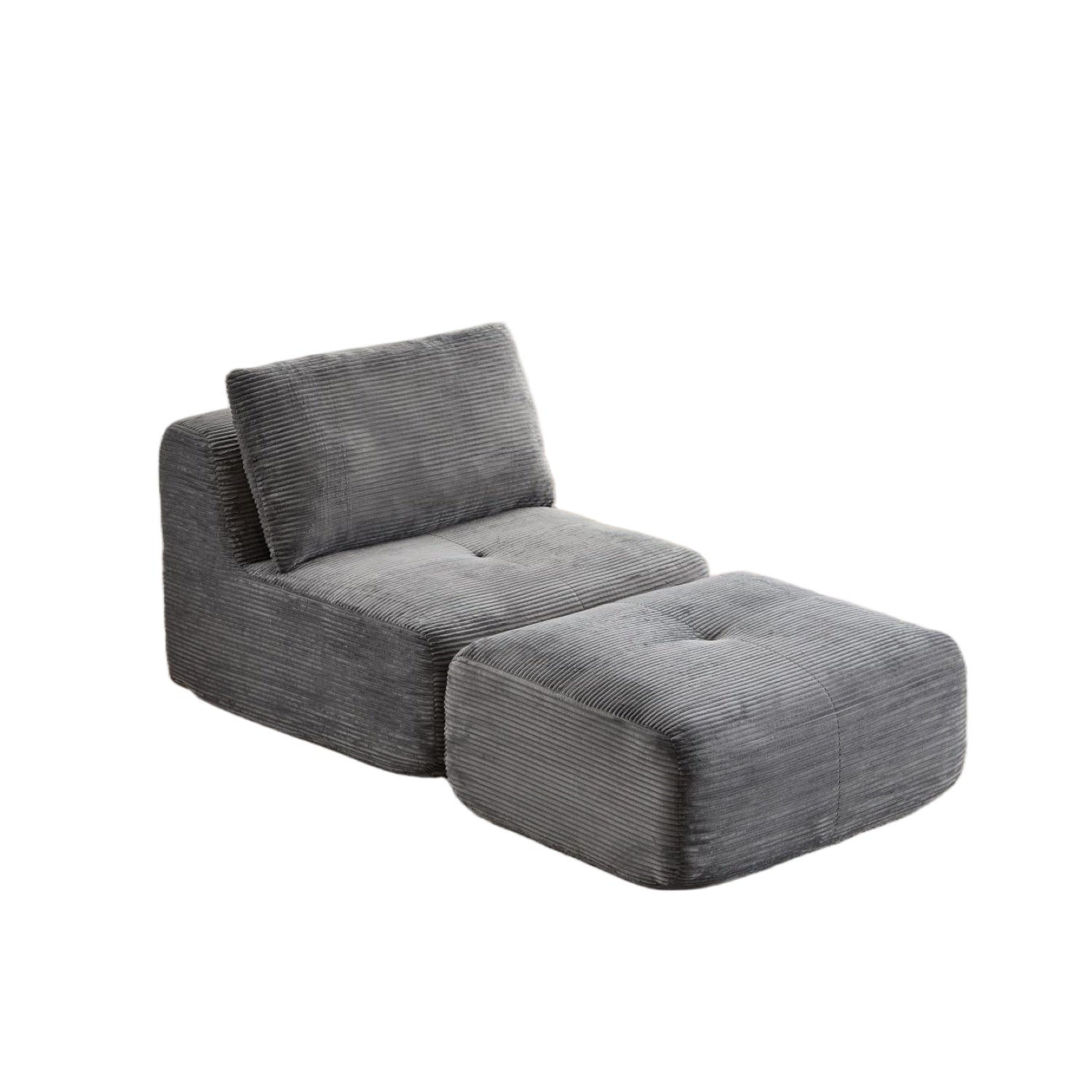 Sofá Comprimido de Espuma de Memoria Moderna, Chaise Longue Individual para Sala de Estar, Sofá Seccional Modular en Forma de Nube Apto para Mascotas, Tela de Corduroy, Otomana Móvil, Sin Ensamblaje Requerido, Gris