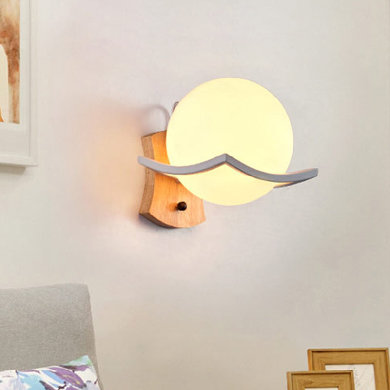 DecorBites™ DecorBites™ Nordic White Glass Globe Wooden Sconce for Living Room Lighting