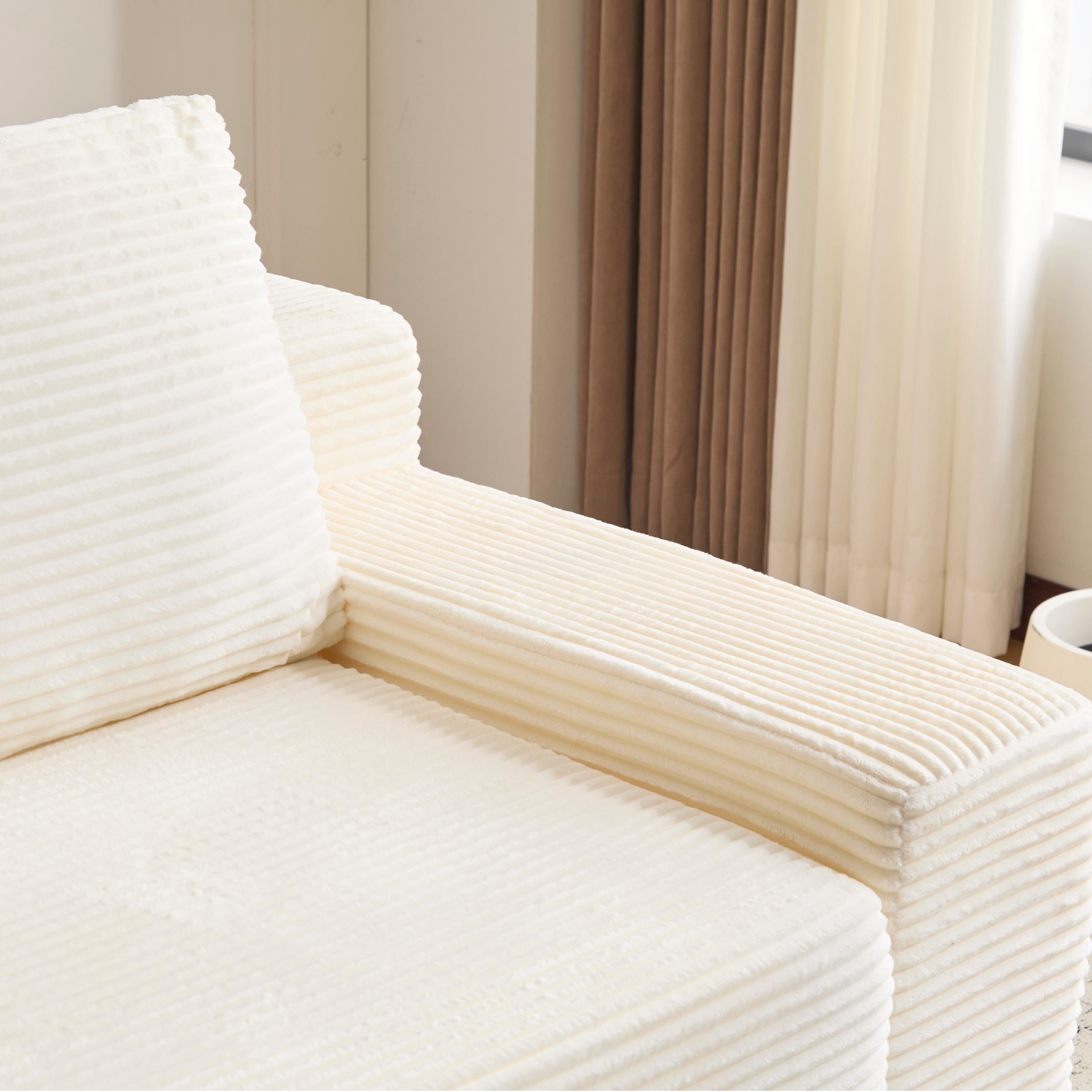 Sofá tipo Loveseat, Sofá cama con asiento profundo cómodo, Sofá moderno pequeño de corduroy para sala de estar o dormitorio, Cojín reversible con almohadas, Sin necesidad de ensamblaje, Blanco