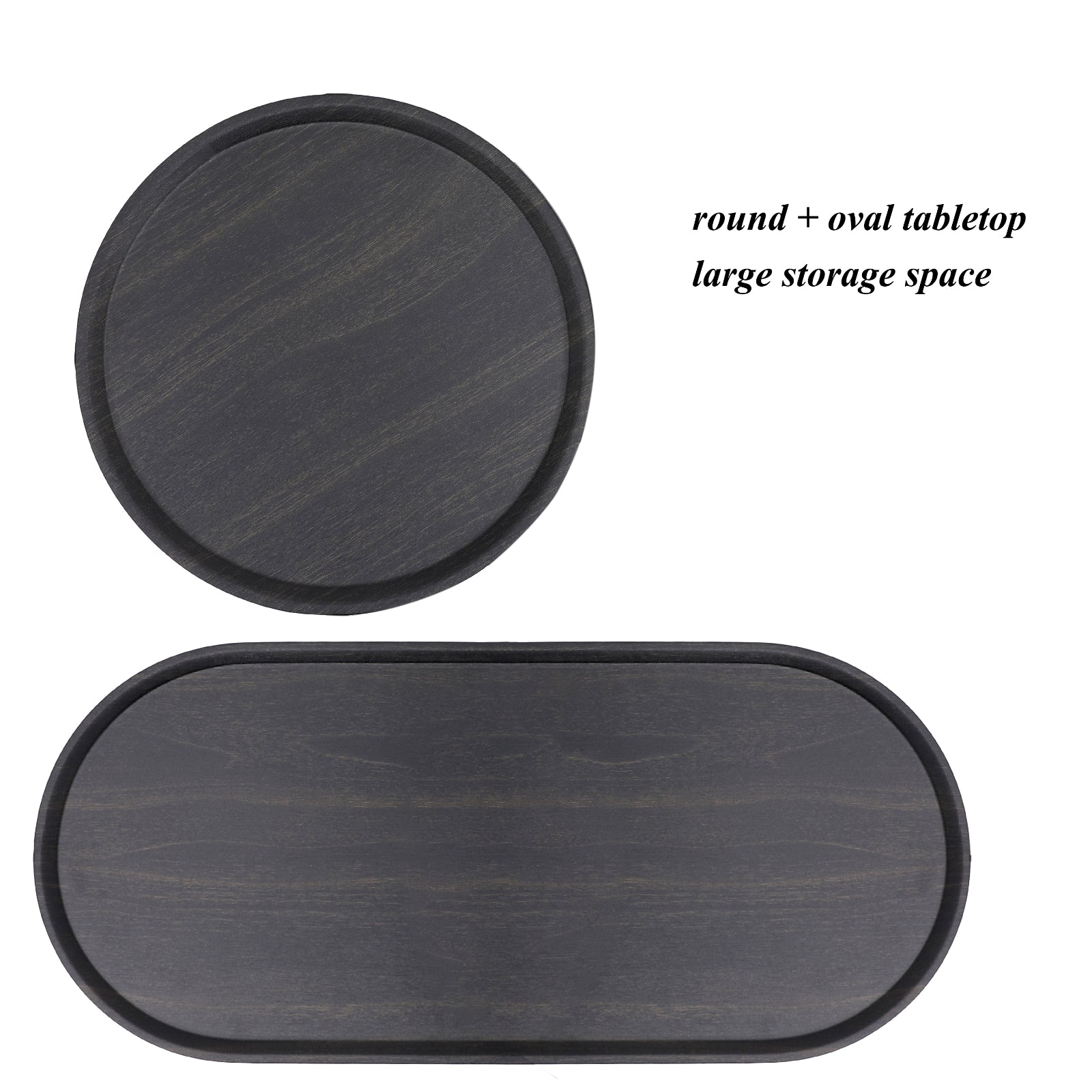 Mesa de Café Redonda con Bandeja de Almacenamiento Mesa Auxiliar Ovalada de 2 Niveles Mesa Lateral Pequeña de Madera para Sala de Estar