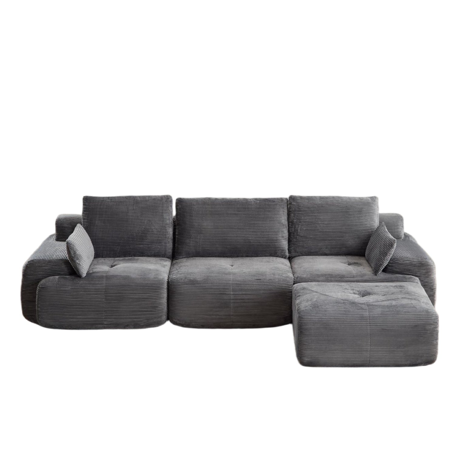 Grey Corduroy Sectional Sofa No-Assembly Cushions