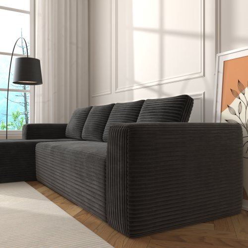 Sofá Seccional Cloud con Chaise en Forma de L, Sofá Modular Moderno con Asiento Profundo, Sofás Tapizados con Chaise Orientado a la Derecha para Sala de Estar o Dormitorio, Sin Ensamblaje Requerido, Tela de Terciopelo Negro Suave