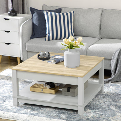 Square Coffee Table with Storage for Living Room, Natural/Gray