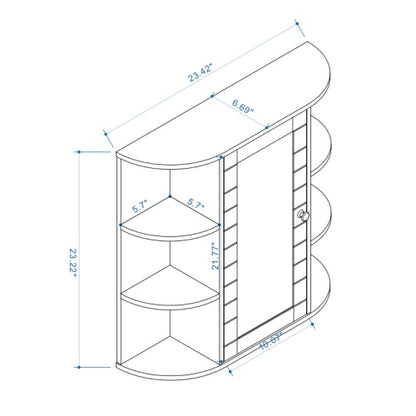 Wall-mounted Bathroom Cabinet With Mirrored Door, 6 Open Shelves, 3 Adjustable Bathroom Shelves Living Room Laundry Room Bedroom - White