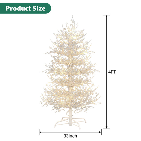 4FT Pre-lit Aspen Fir Artificial Christmas Tree, Hinged Xmas Tree 280 Snow Flocked Branch Tips, 230 Warm White LED Lights, Holiday Coral Christmas Tree For Home Party