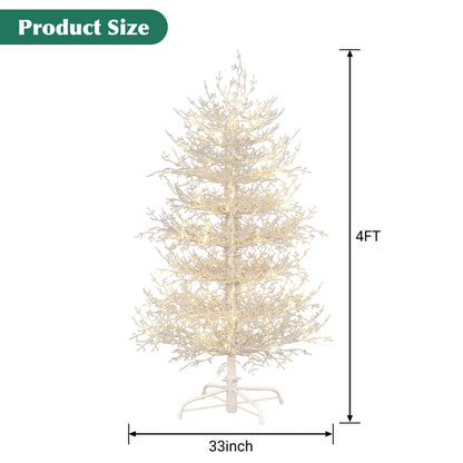 4FT Pre-lit Aspen Fir Artificial Christmas Tree, Hinged Xmas Tree 280 Snow Flocked Branch Tips, 230 Warm White LED Lights, Holiday Coral Christmas Tree For Home Party