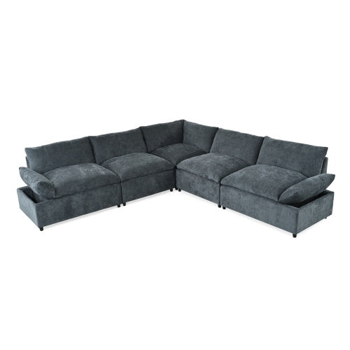Sofá Seccional Modular de 115.5 Pulgadas en Gris Profundo con Tapicería de Poliéster Duradero, Cojines Mullidos, Compartimentos de Almacenamiento Ocultos y Diseño Versátil para Sala de Estar, Salón o Oficina