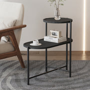 Mesa de Café Redonda con Bandeja de Almacenamiento Mesa Auxiliar Ovalada de 2 Niveles Mesa Lateral Pequeña de Madera para Sala de Estar