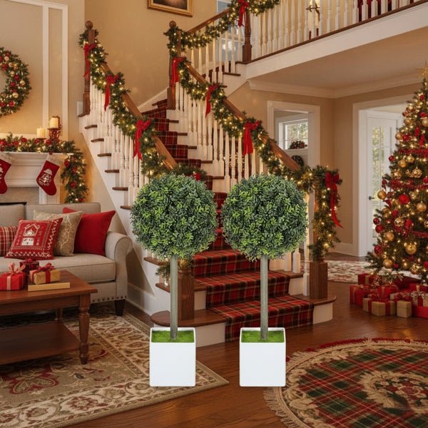 Conjunto de 2 Piezas Árbol Artificial Plantas Falsas Bolas de Topiaria de Boj Natural con 114 Hojas de PE Árbol Decoración para Interiores y Exteriores de Vacaciones Sala de Estar Hogar Oficina Envío FBA