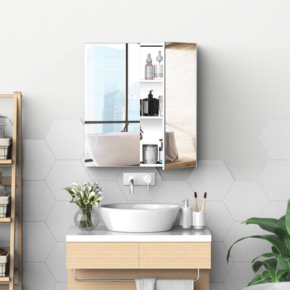 Kleankin Bathroom Medicine Cabinet With Mirror 3-Tier Stainless Steel Storage Silver