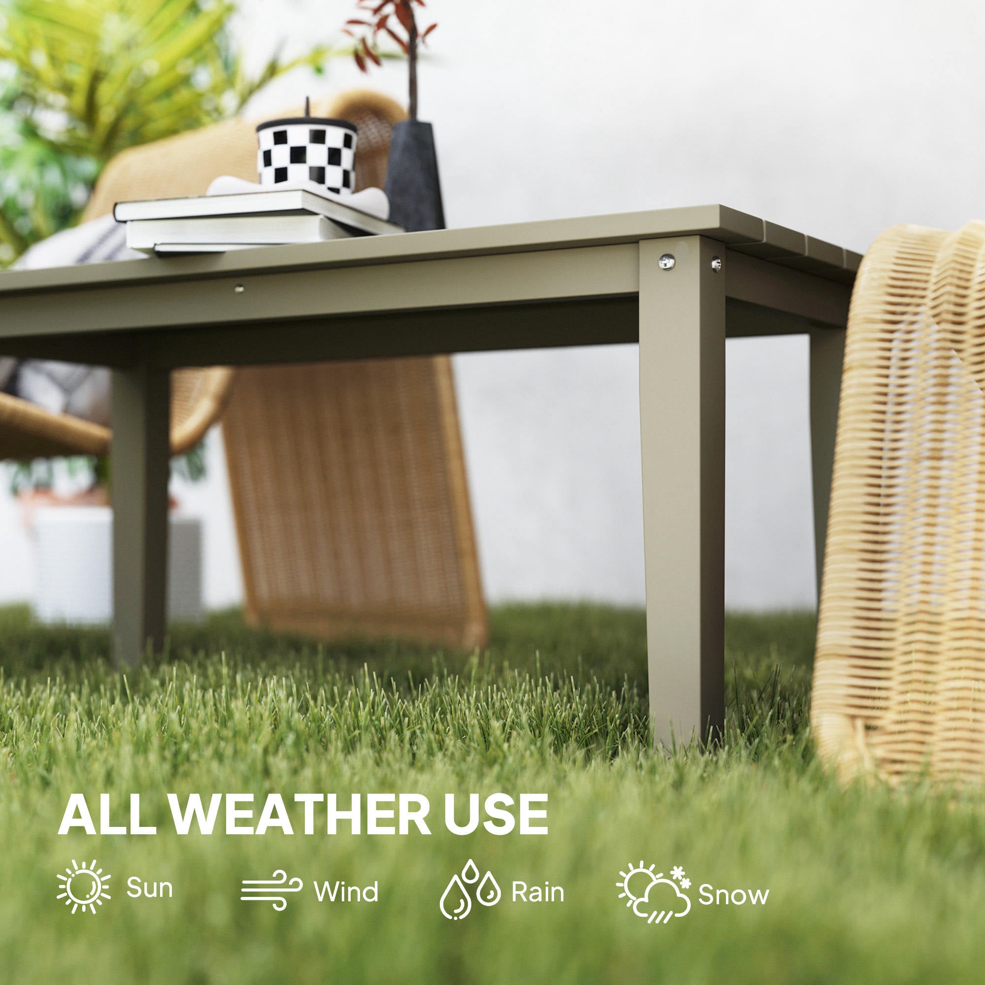 Mesa de Café Rectangular para Exteriores, Mesa de Patio Exterior Resistente a Todas las Inclemencias del Tiempo en HDPE con Superficie de Mesa con Listones para Jardín, Balcón, Marrón