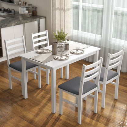 5-Piece Small Kitchen Table Set For 4, Farmhouse Dining Table Set With Upholstered Chairs And Rubber Wood Legs, White