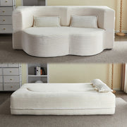 Sofá de Piso Moderno con 2 Almohadas, Sofá Cama Convertible de Terciopelo Acolchado, Colchón Plegable de Tamaño Completo para Sala de Estar, Cama para Invitados, sin Ensamblaje Requerido, Beige