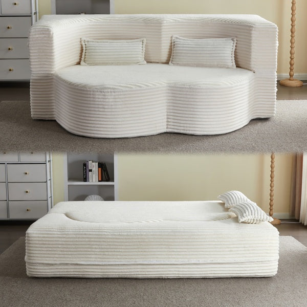 Sofá de Piso Moderno con 2 Almohadas, Sofá Cama Convertible de Terciopelo Acolchado, Colchón Plegable de Tamaño Completo para Sala de Estar, Cama para Invitados, sin Ensamblaje Requerido, Beige
