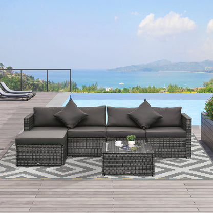 6 Piece Patio Furniture Set Outdoor Conversation Set All Weather PE Sectional Sofa Set with Ottoman