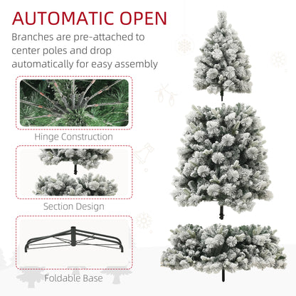 HOMCOM 6.5 Ft Pre-Lit Artificial Christmas Tree With 350 Clear Lights And 1107 Tips, Snow Flocked Christmas Tree With Metal Stand, Hinged Xmas Tree For Home Office Holiday, Green