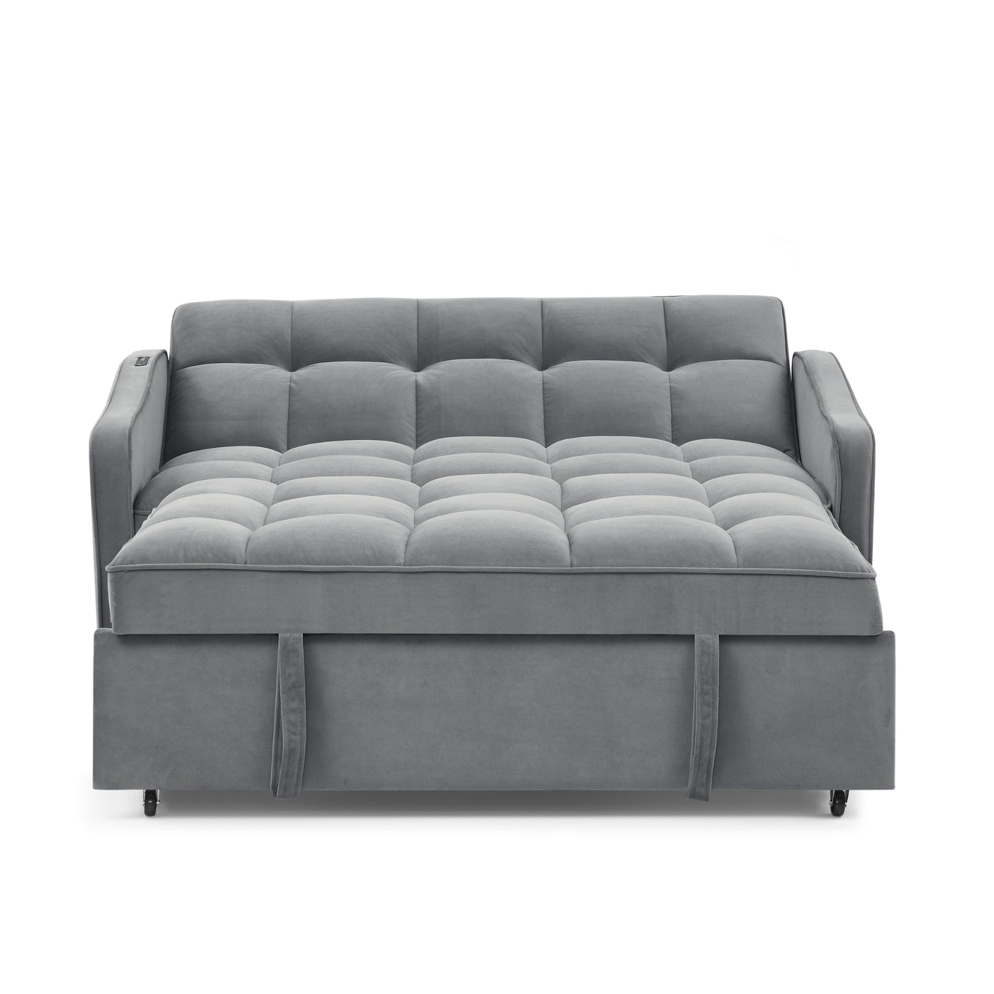 Loveseat Sofa Bed Pull-out, Adjustable Back, Arm Pockets, TypeC & USB Charging