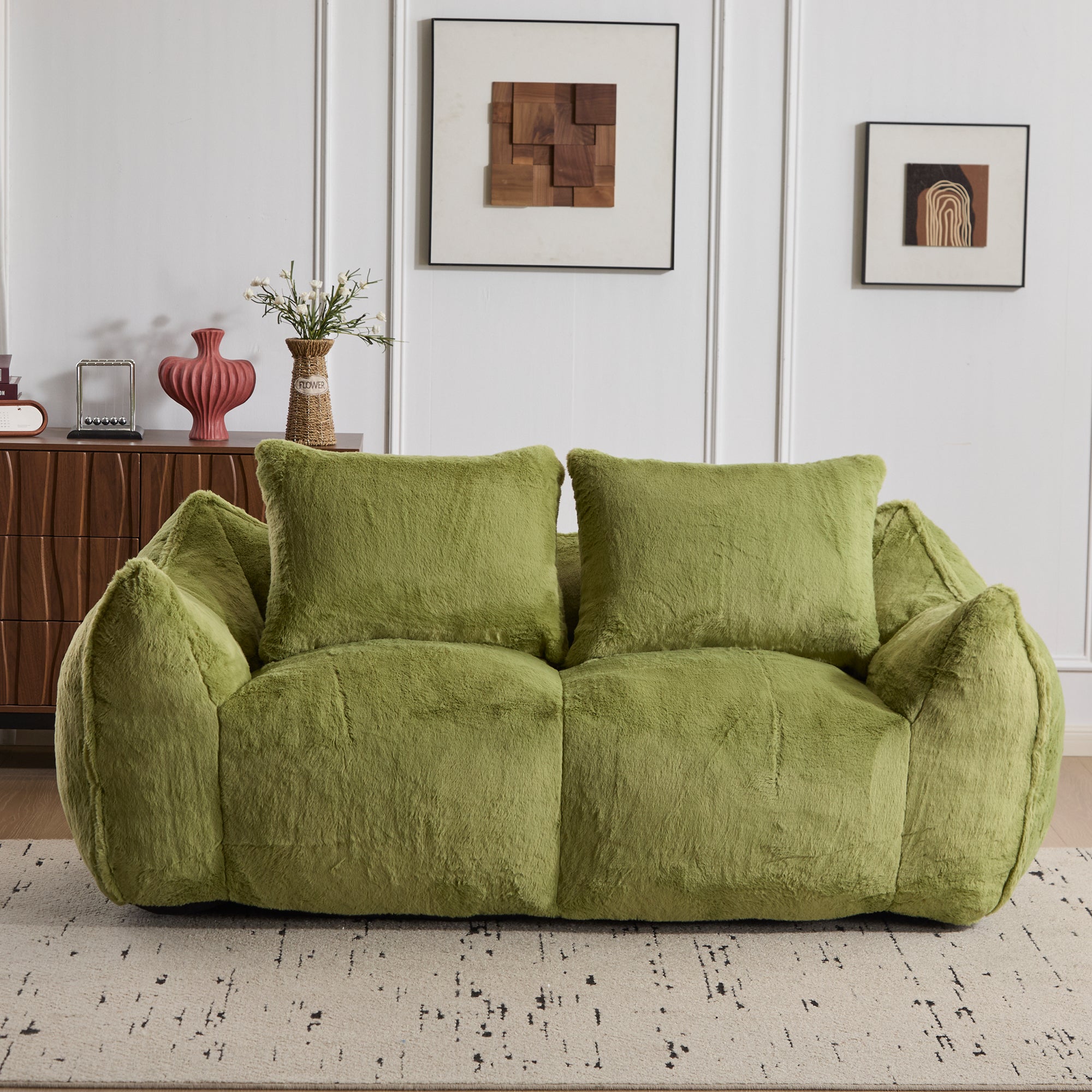 Sofá Gigante de Puf para Adultos, Sofá de Puf Loveseat Ultra Suave y Esponjoso, Silla de Reposo Oversized para Interiores en Sala de Estar o Dormitorio, No Requiere Ensamblaje, Silla Cómoda para Lectura con Almohadas, Verde